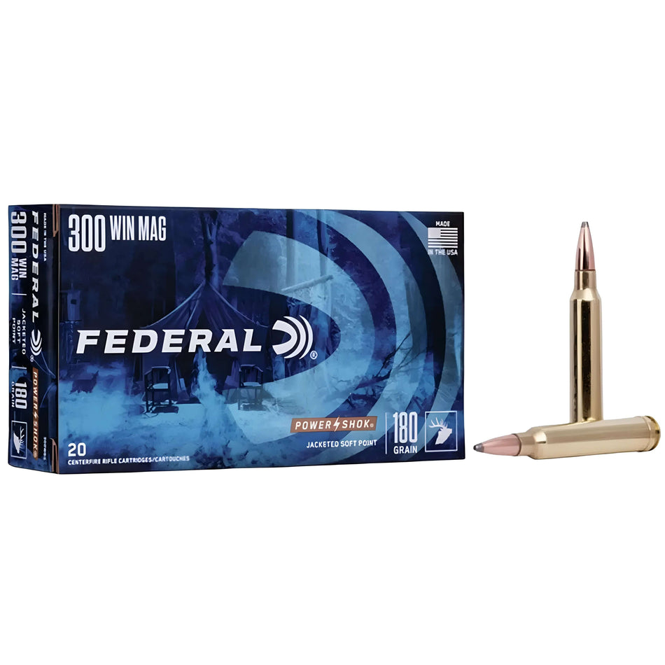 Federal Power-Shok 300WinMag 180Gr Jacketed Soft Point 2960fps Ammo