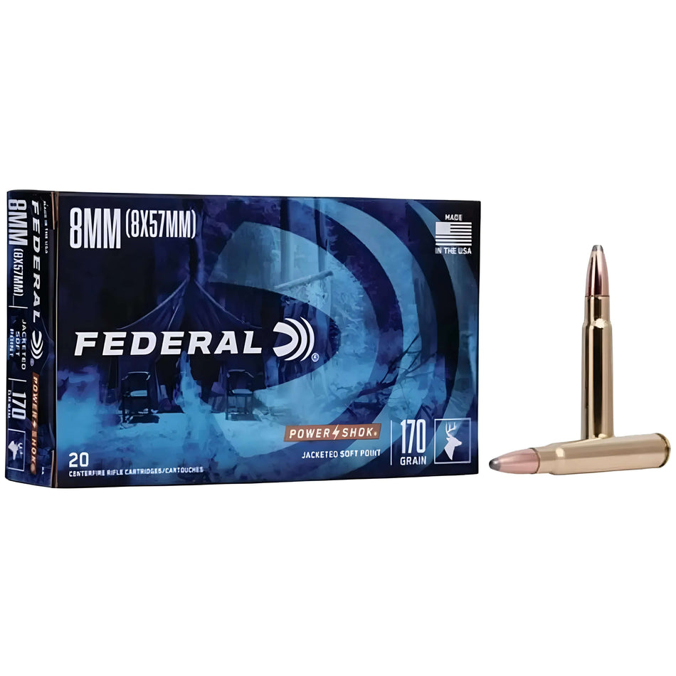 Federal Power-Shok 8mmMauser 170Gr Jacketed Soft Point 2250fps Ammo