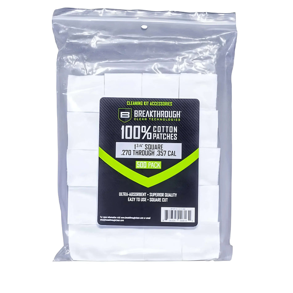 Breakthrough Cotton Patches 1.75inch .270Cal-357Cal 500 Pack