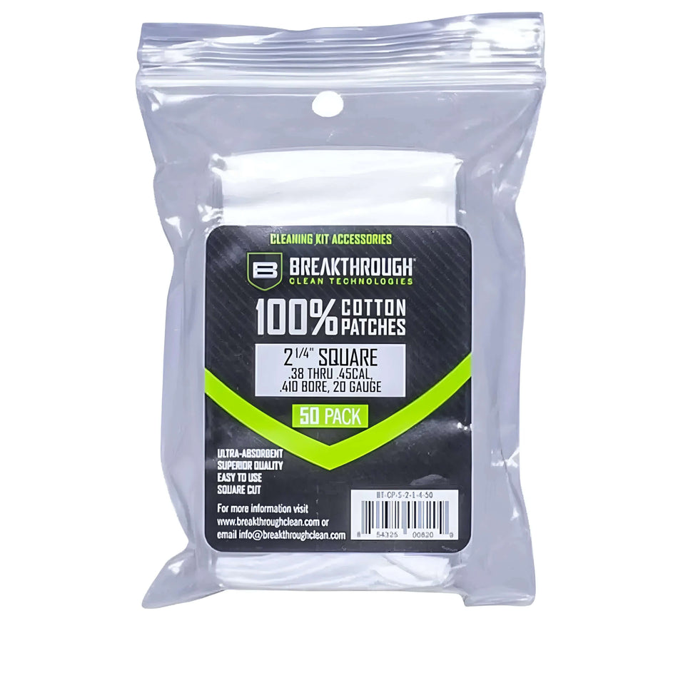 Breakthrough Cotton Patches 2.25inch 38Cal-45Cal/.410Ga-20Ga 50 Pack