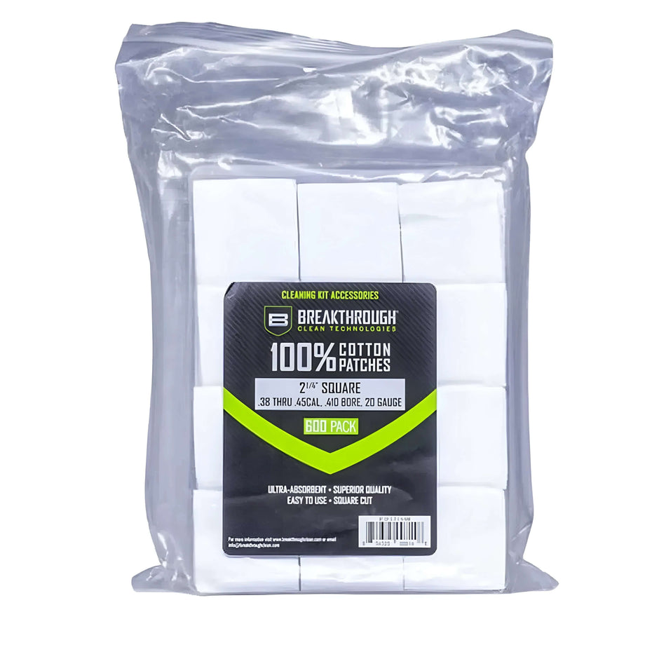 Breakthrough Cotton Patches 2.25inch 38Cal-45Cal/.410Ga - 20Ga 600 Pack