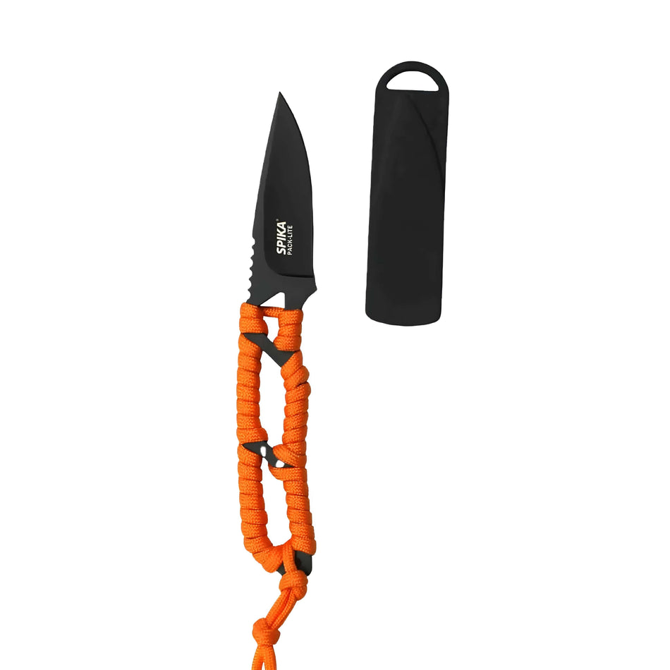 Spika Pack Light Black Fixed Blade Knife With Orange Paracord