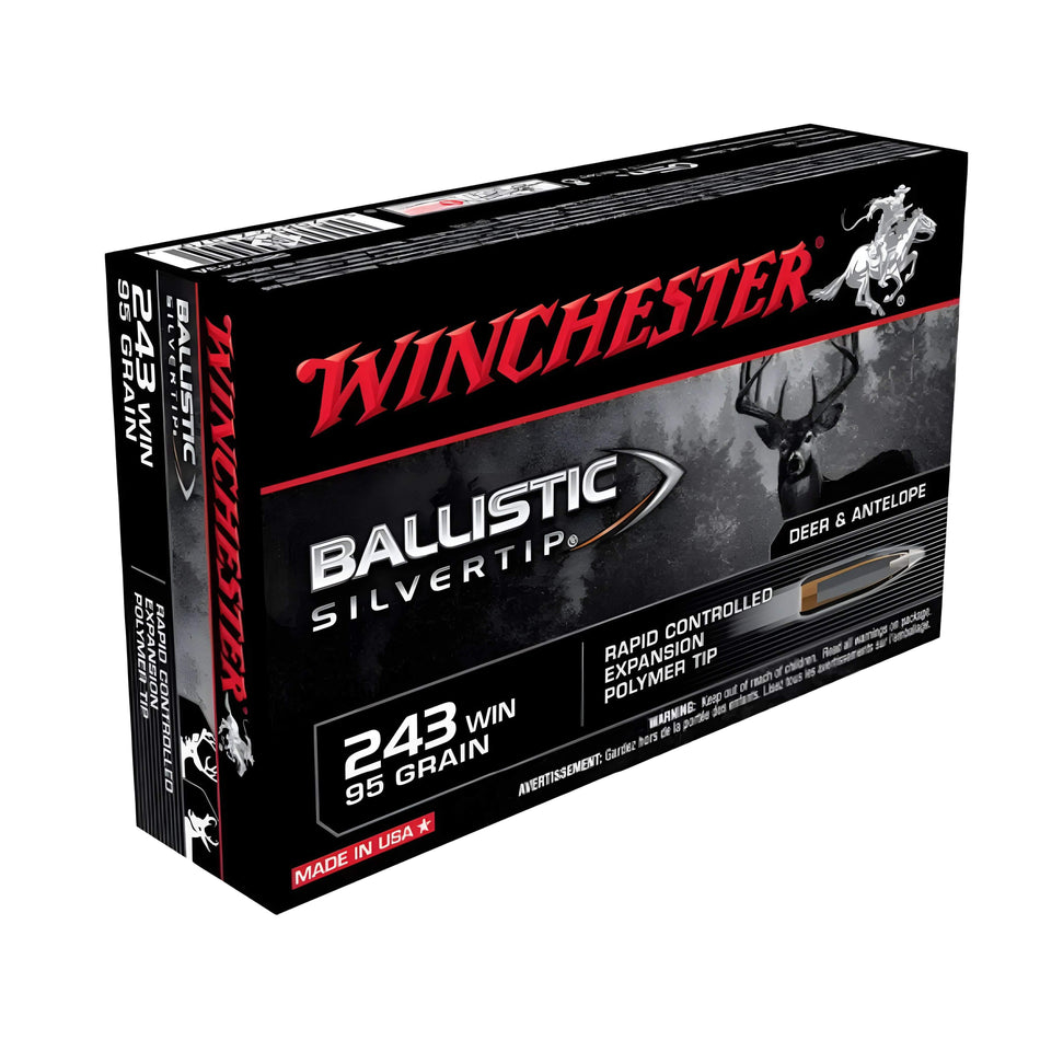 Winchester Ballistic SilverTip 243Win 95gr Polymer Tip 3100fps Ammo