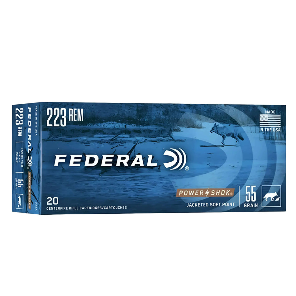 Federal Power-Shok 223Rem 55Gr Jacketed Soft Point 3240fps Ammo