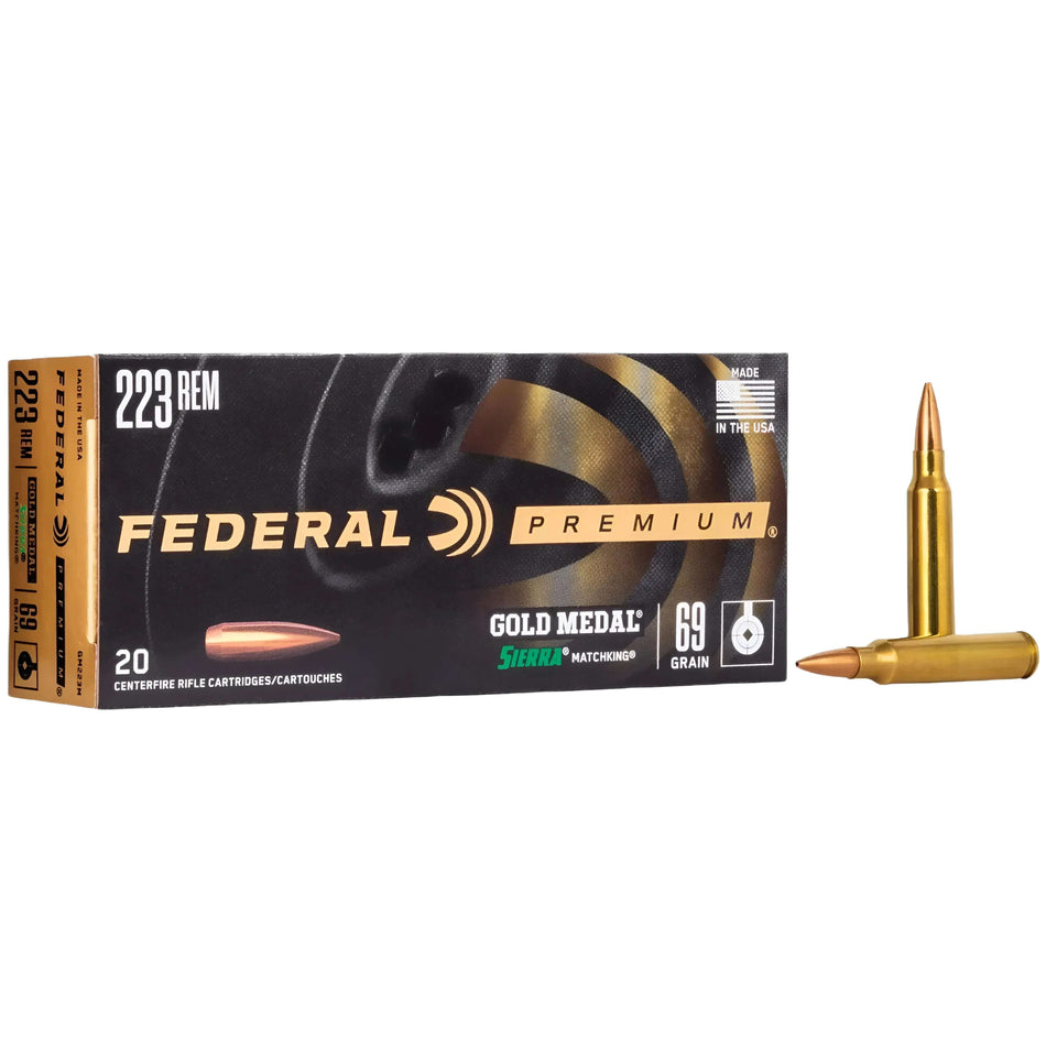 Federal Gold Medal 223Rem 69Gr Sierra MatchKing Boat-Tail Hollow Point 2950fps Ammo