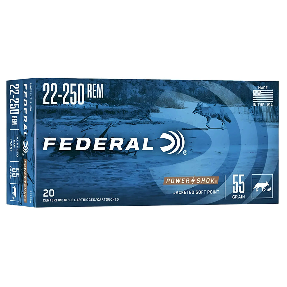 Federal Power-Shok 22-250Rem 55Gr Jacket Soft Point 3650fps Ammo