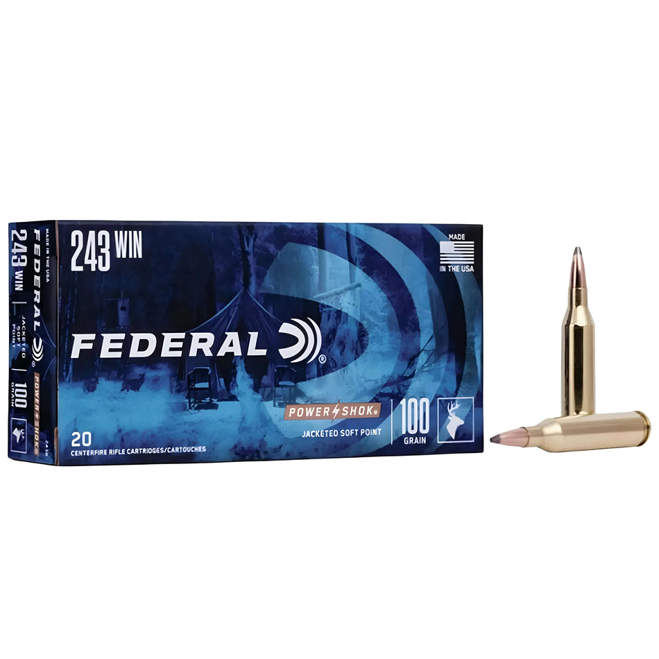 Federal Power-Shok .243Win 100Gr Jacketed Soft Point 2960fps Ammo