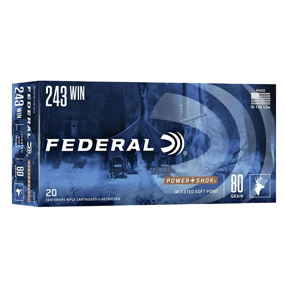 Federal Power-Shok .243Win 80Gr Jacketed Soft Point 3300fps Ammo