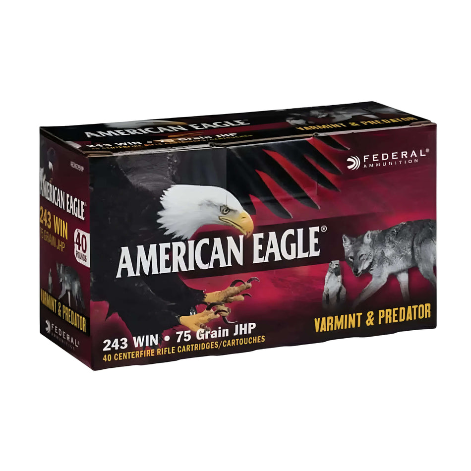 Federal Varmint .243Win 75Gr Jacketed Hollow Point American Eagle 3375fps Ammo