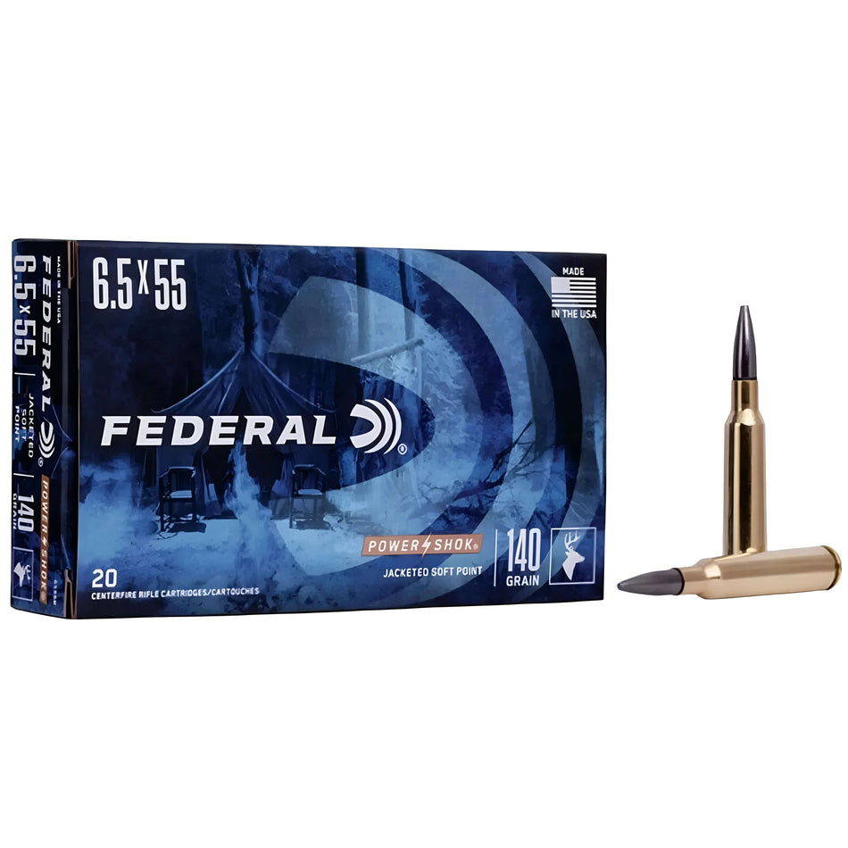 Federal Power-Shok 6.5x55Swed 140Gr Jacketed Soft Point 2650fps Ammo