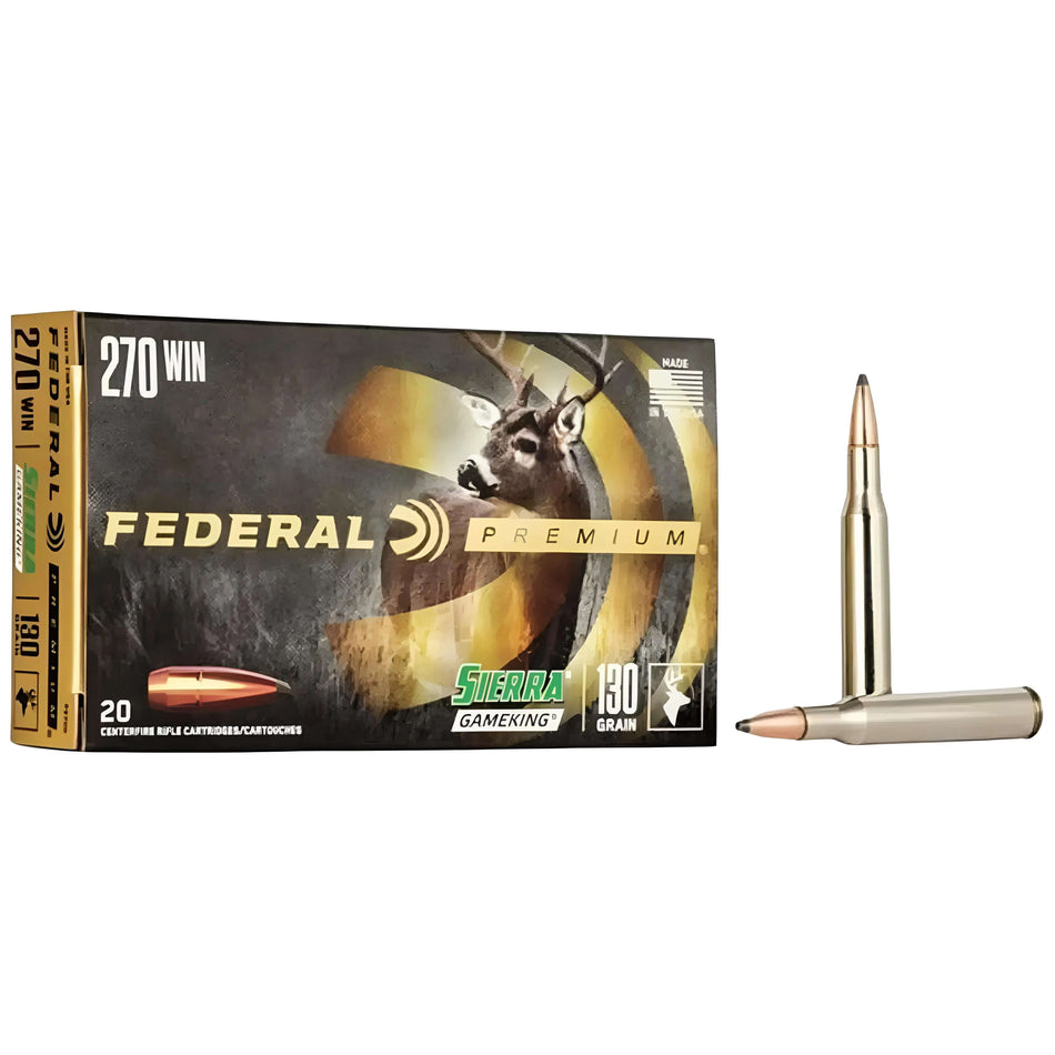 Federal Premium V-Shok .270Win 130Gr Sierra GameKing Boat-Tail Soft Point 3060fps Ammo
