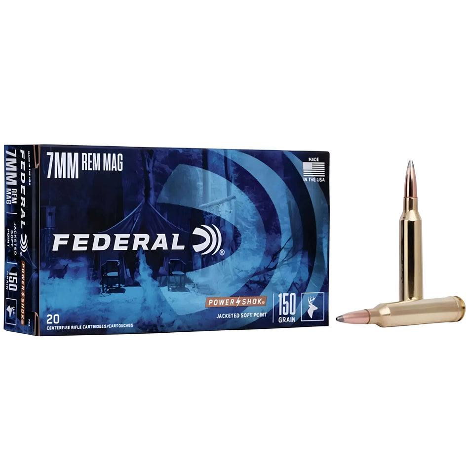 Federal Power-Shok 7mmRemMag 150Gr Jacketed Soft Point 3110fps Ammo