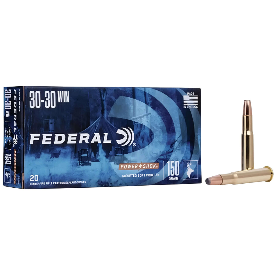 Federal Power-Shok 30-30Win 150Gr Jacketed Soft Point Flat Nose 2390fps Ammo