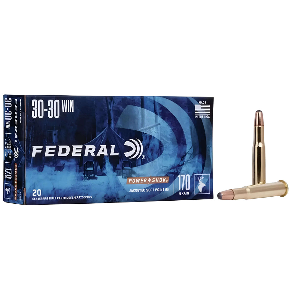 Federal Power-Shok 30-30Win 170Gr Jacketed Soft Point Round Nose 2200fps Ammo