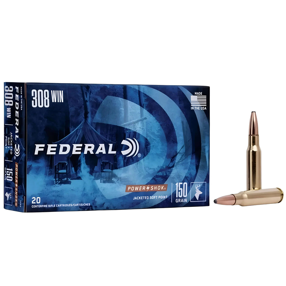 Federal Power-Shok 308Win 150Gr Jacketed Soft Point 2820fps Ammo