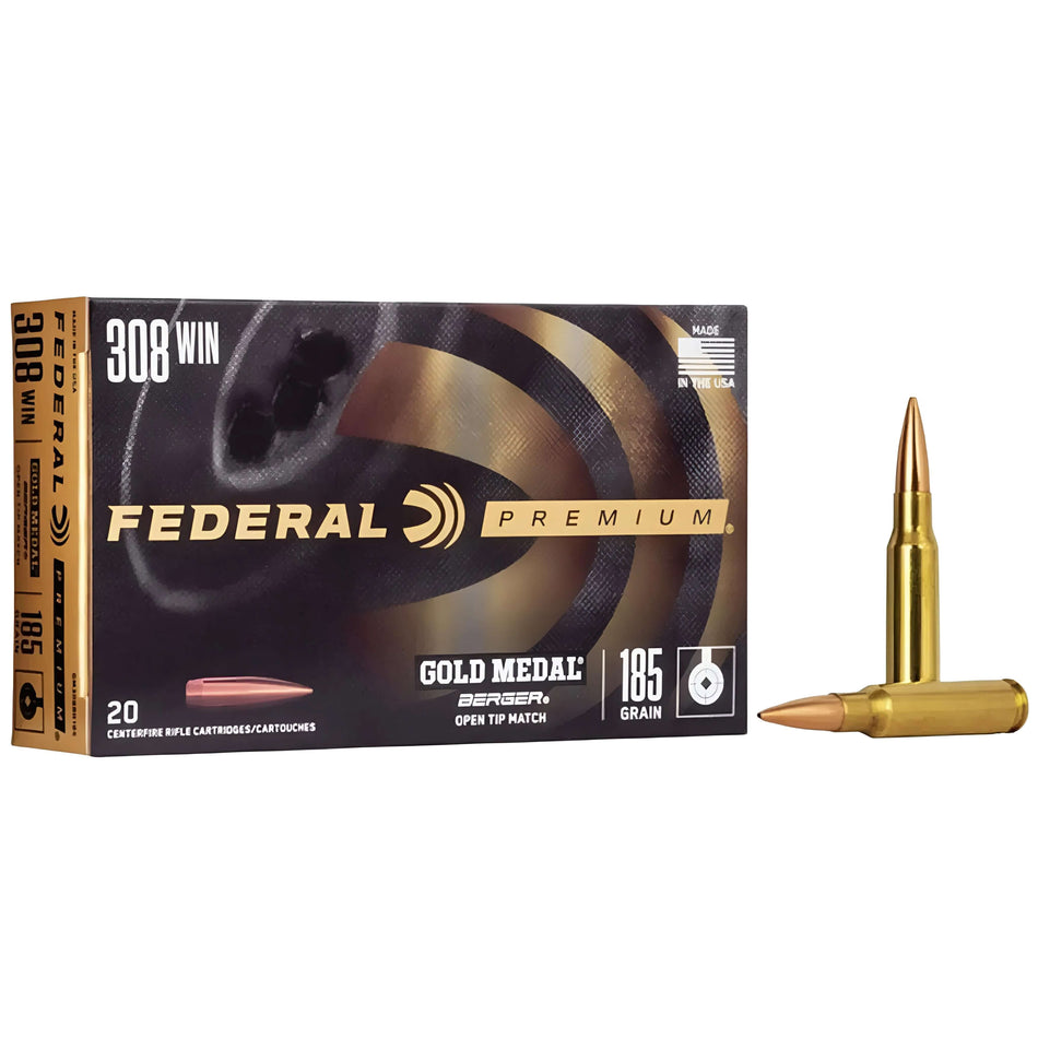 Federal Premium Gold Medal 308Win 185Gr Berger Open Tip Match 2600fps Ammo