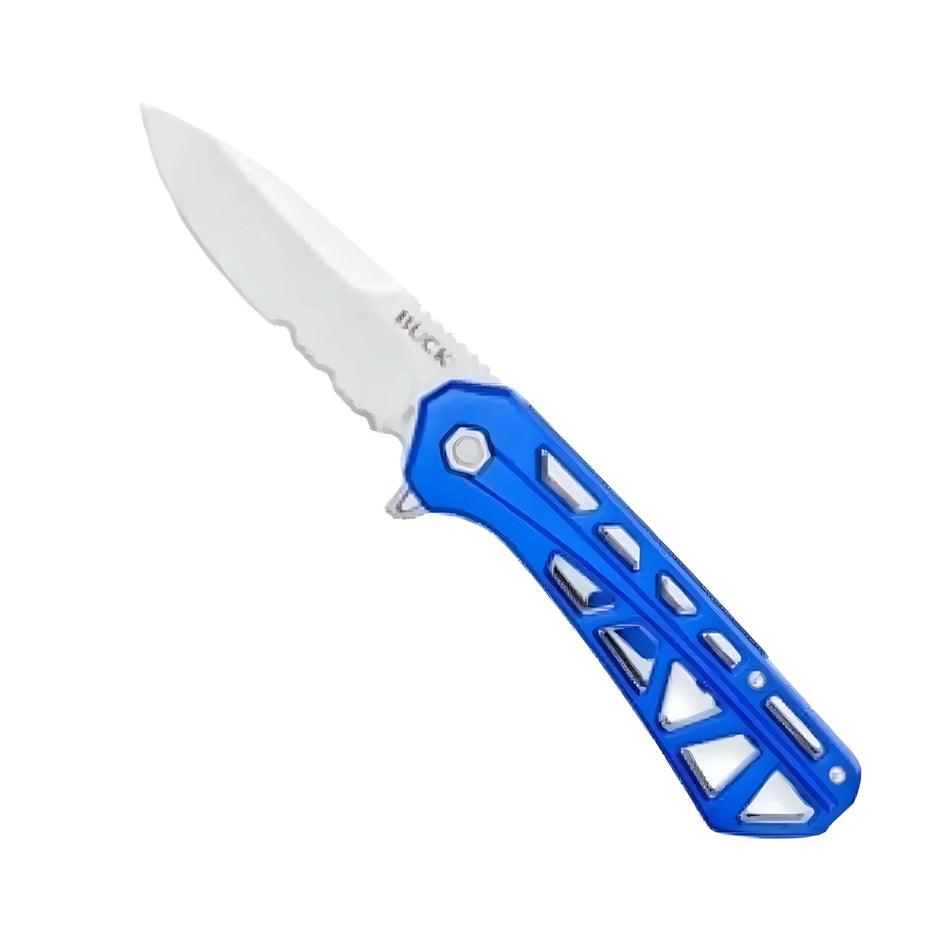 Buck Trace Blue Serrated Large 8.2cm Folding Pocket Knife With Clip