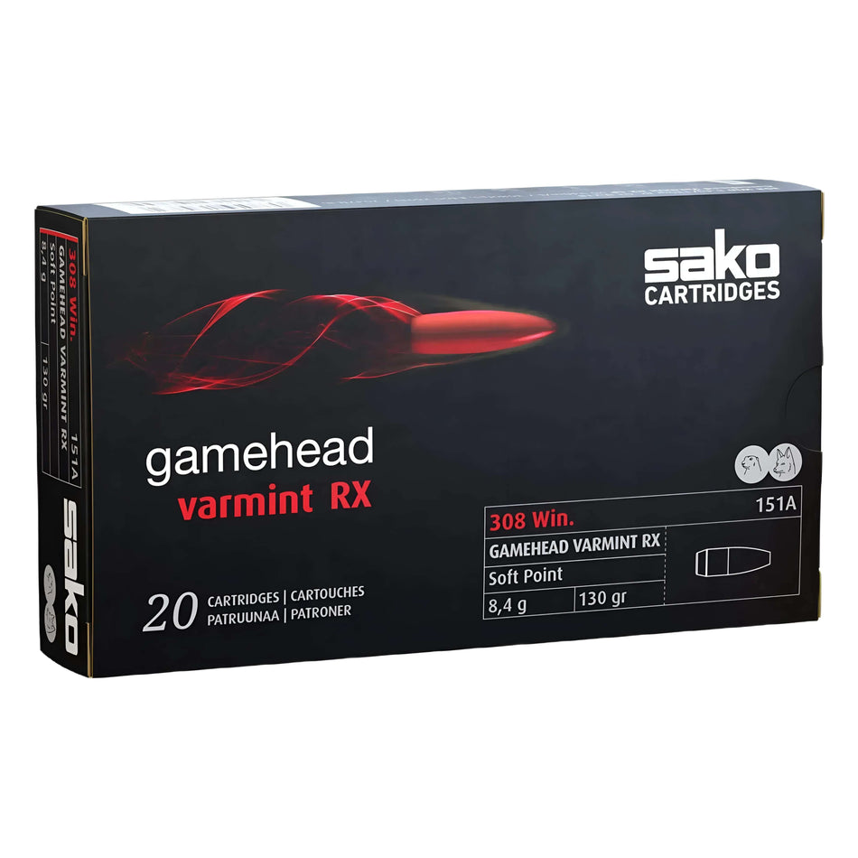 Sako Gamehead Varmint RX 308Win 130gr Hollow Point Boat Tail Ammo 3084fps
