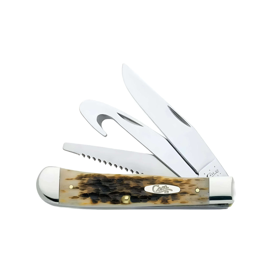 Case Amber Bone Peach Seed Jig Hunter Trapper Folding Pocket Knife