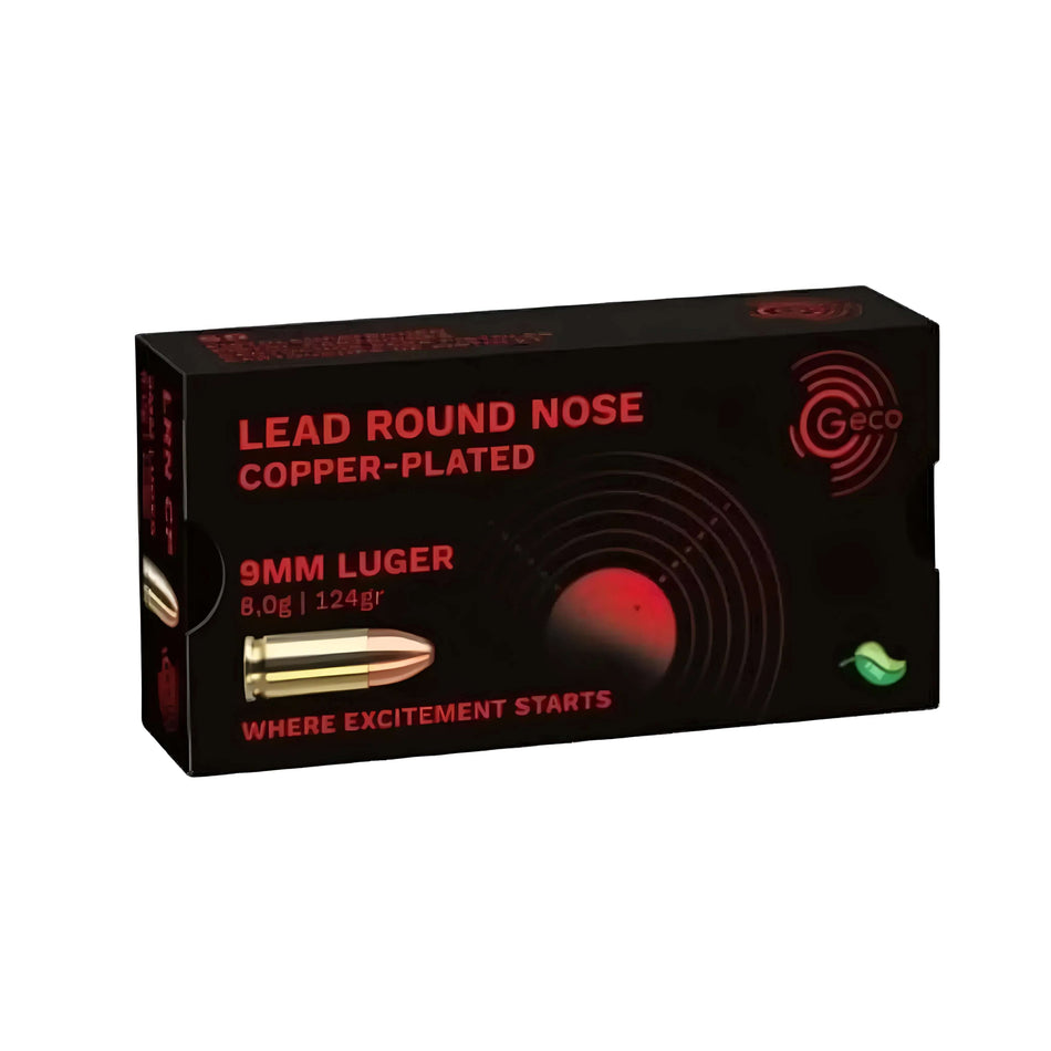 Geco 9mmLuger 124gr Lead Round Nosed Copper Plated 1080fps Ammo