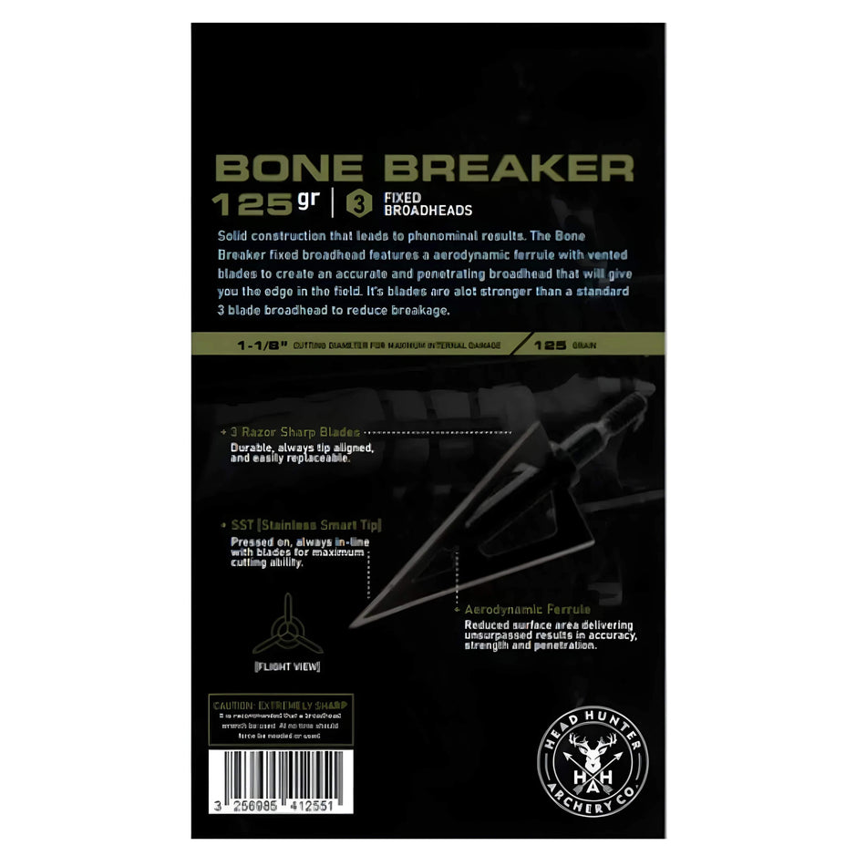 Head Hunter Bone Breaker Solid 3-Blade 125gr Broadheads