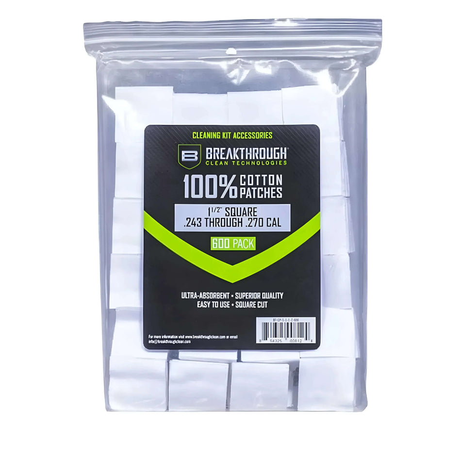 Breakthrough Cotton Patches 1.5 In. 243Cal-270Cal 600 Pack