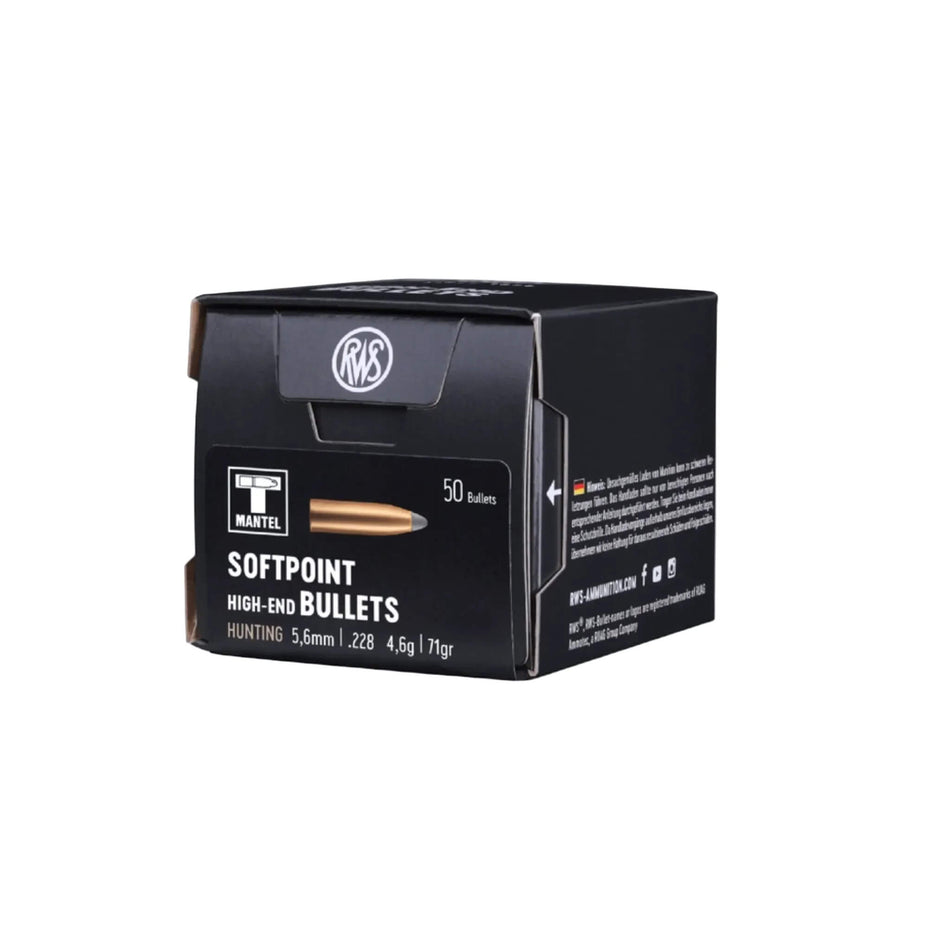 RWS 22Cal .228 71gr Teilmantel TMS Pointed Soft Point Projectiles
