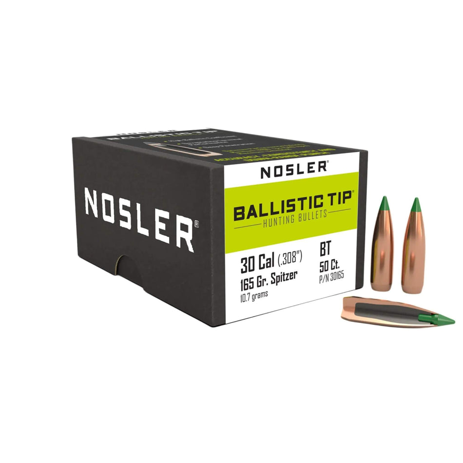Nosler Ballistic Tip Hunting 30Cal .308 165Gr Spitzer Green Tip Projectiles