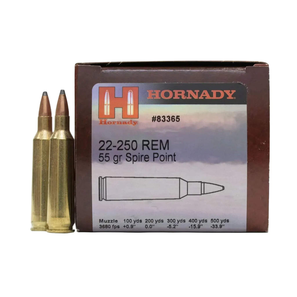 Hornady Custom 22-250Rem 50gr Soft Point 3680fps Ammo