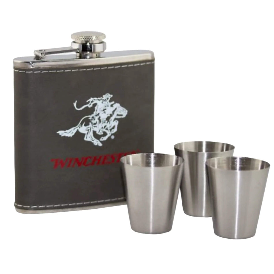 Winchester Hip Flask 6oz 3 x Shot Glasses