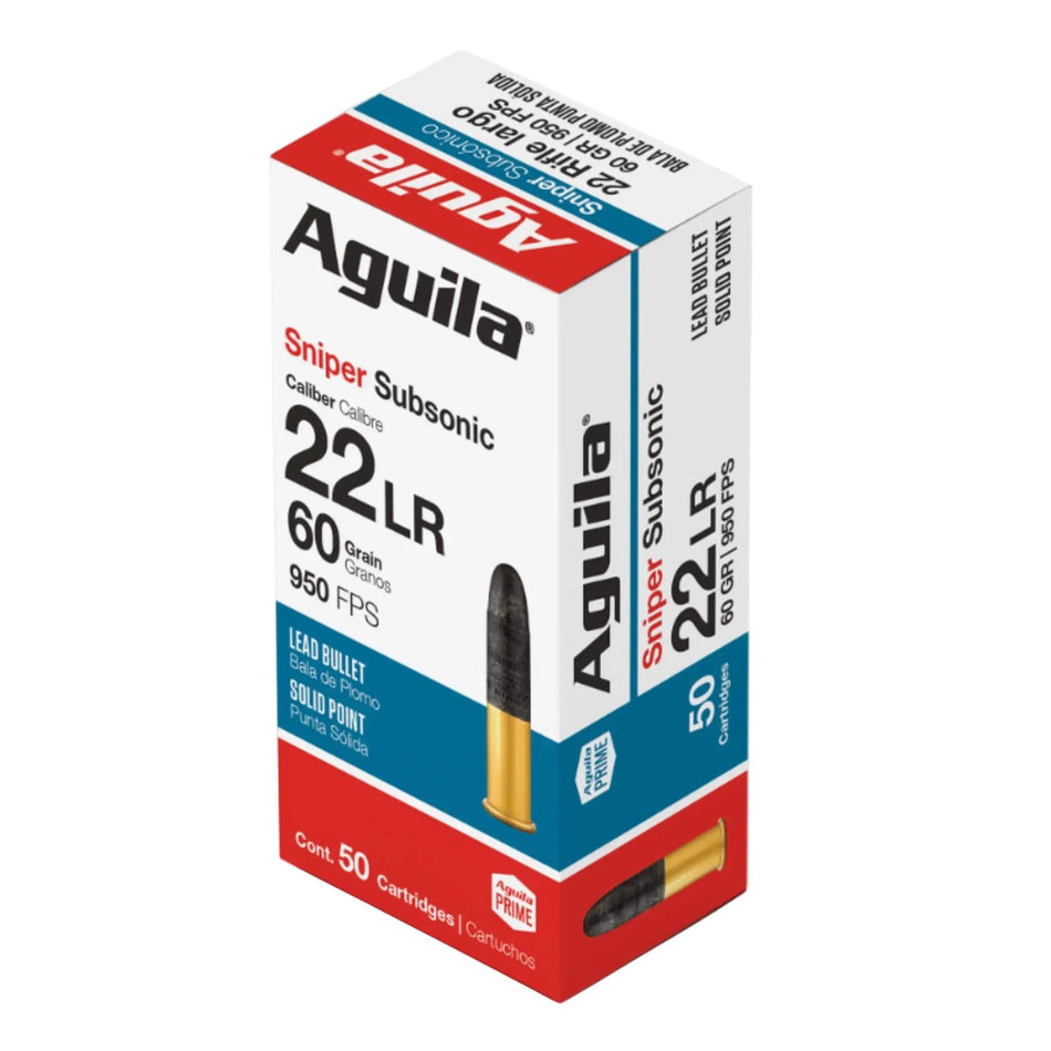 Aguila Sniper Subsonic .22LR 60gr Lead Solid Point 950fps Ammo