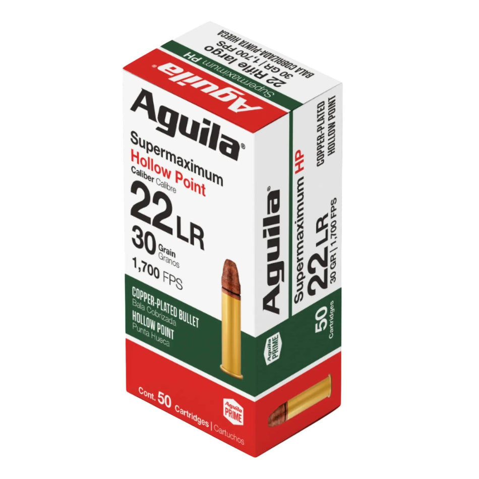 Aguila 22LR Super Max 30gr Copper-Plated Hollow Point 1700fps Ammo