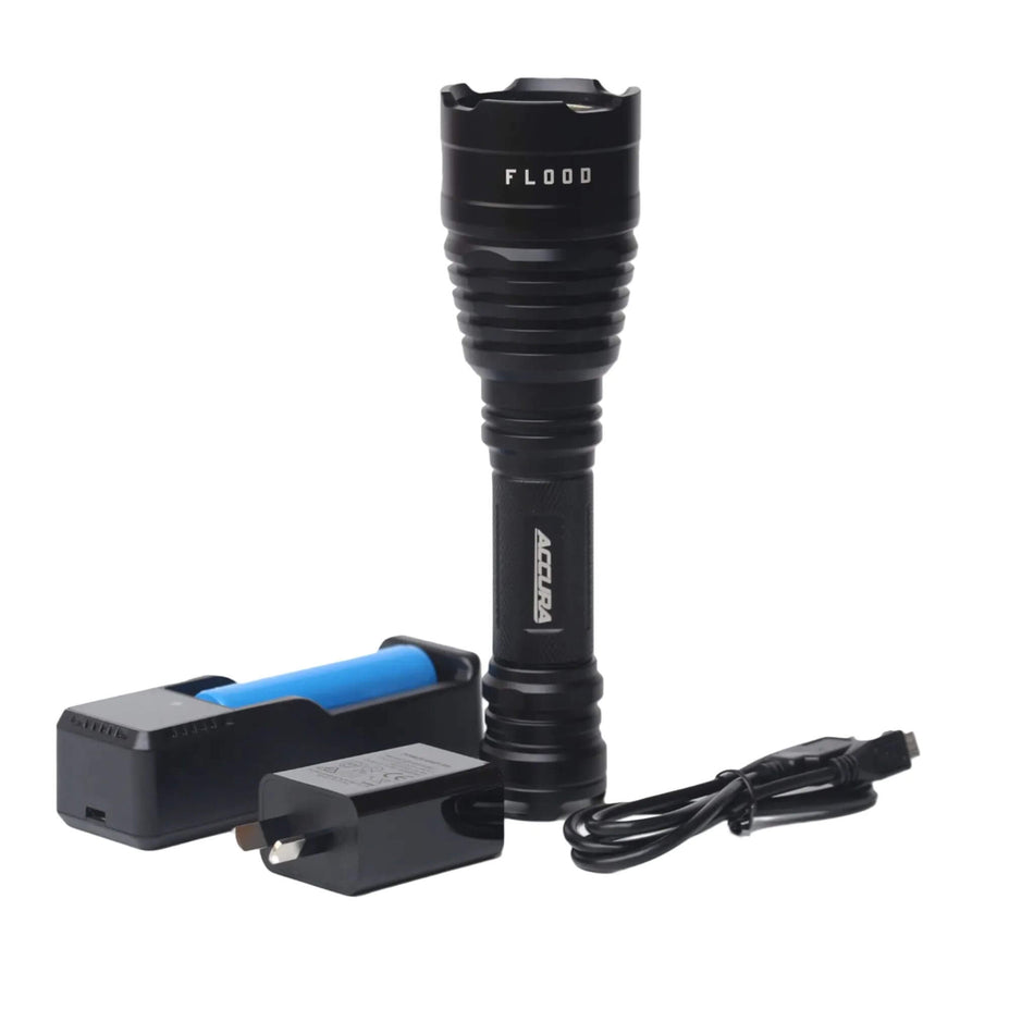 Accura Flood LED Torch 1000LM Battery & Charger Spot Flood 5000K Warm