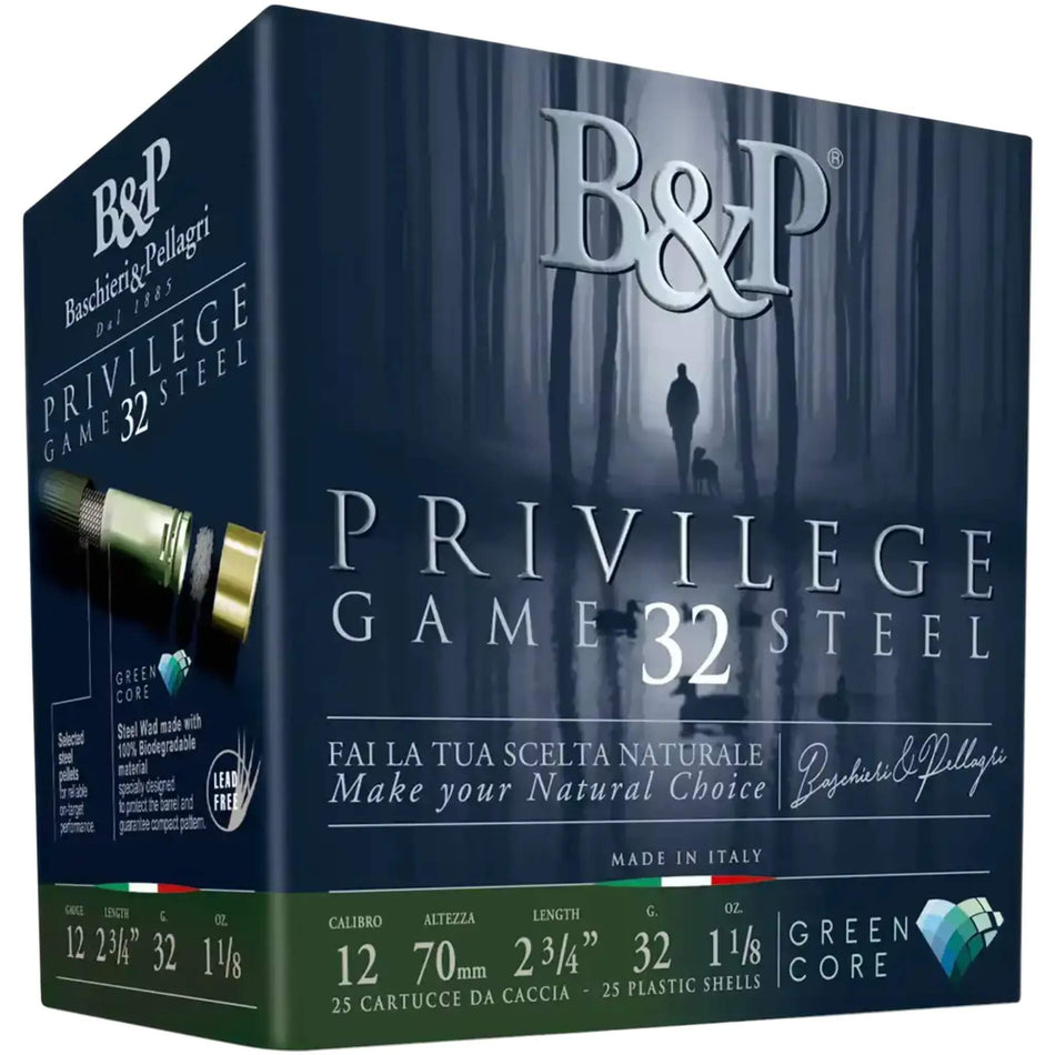 B&P Privilege Game Steel Shot 12Ga 32Gram Steel 4s 2-3/4in. 1427fps