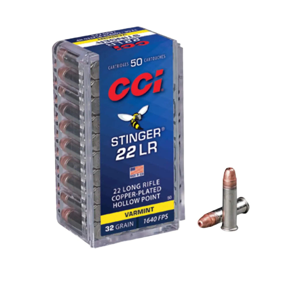 CCI 22LR 32Gr Stinger Copper Plated Hollow Point 1640Fps Ammo