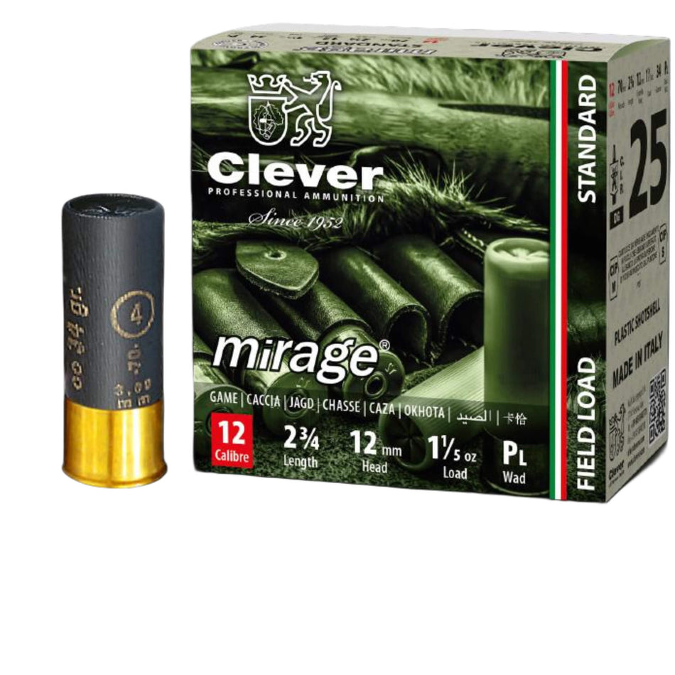 Clever Mirage T2 Standard Game 12Ga 34Gram Lead 4s Field Load 2-3/4in. Ammo