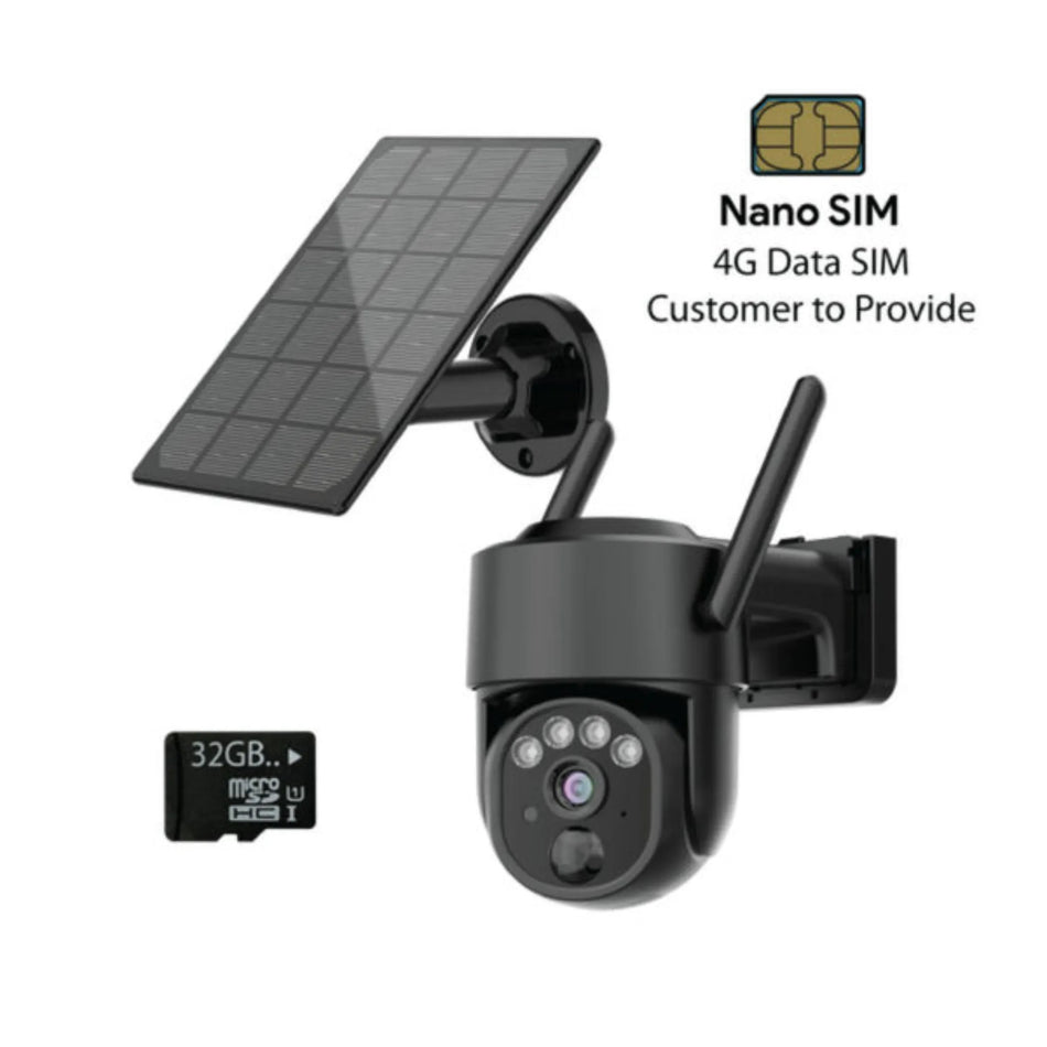 Gerber 4G PTZ Black Security Follow Me Camera With 32GB Mirco SD Card & 3W Solar Panel