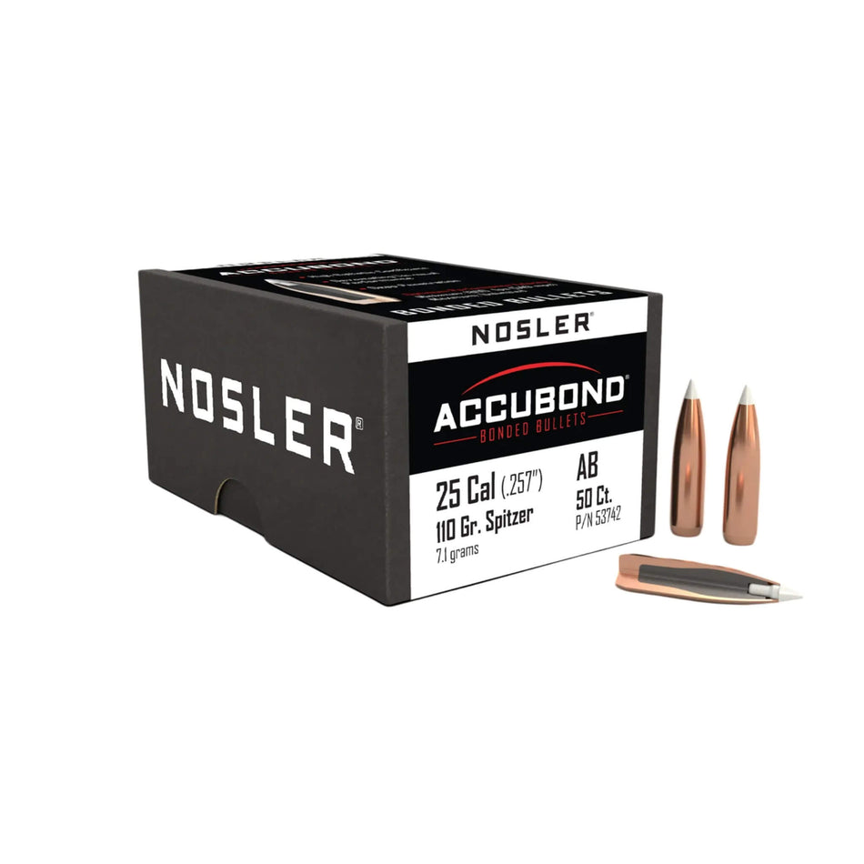 Nosler Projectiles Accubond 25Cal .257 110Gr Spitzer Point Boat-Tail White Tip