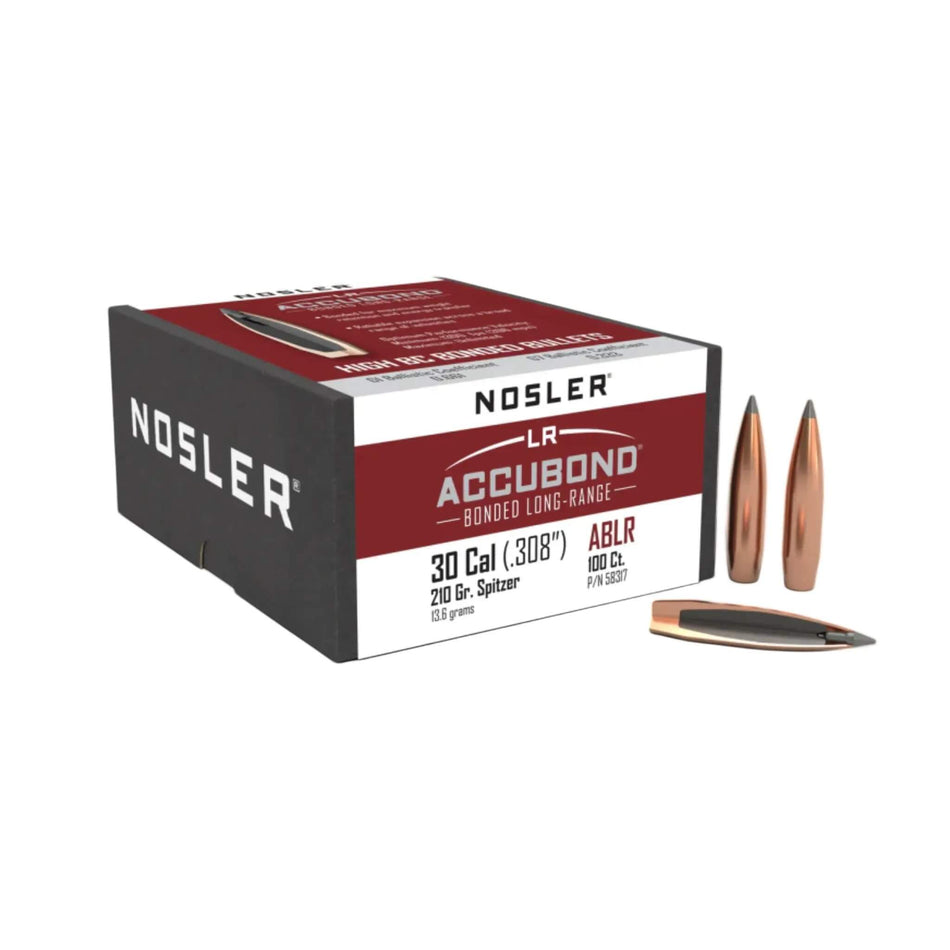Nosler Accubond Long Range 30Cal .308 210Gr Spitzer Point Boat-Tail Grey Tip Projectiles