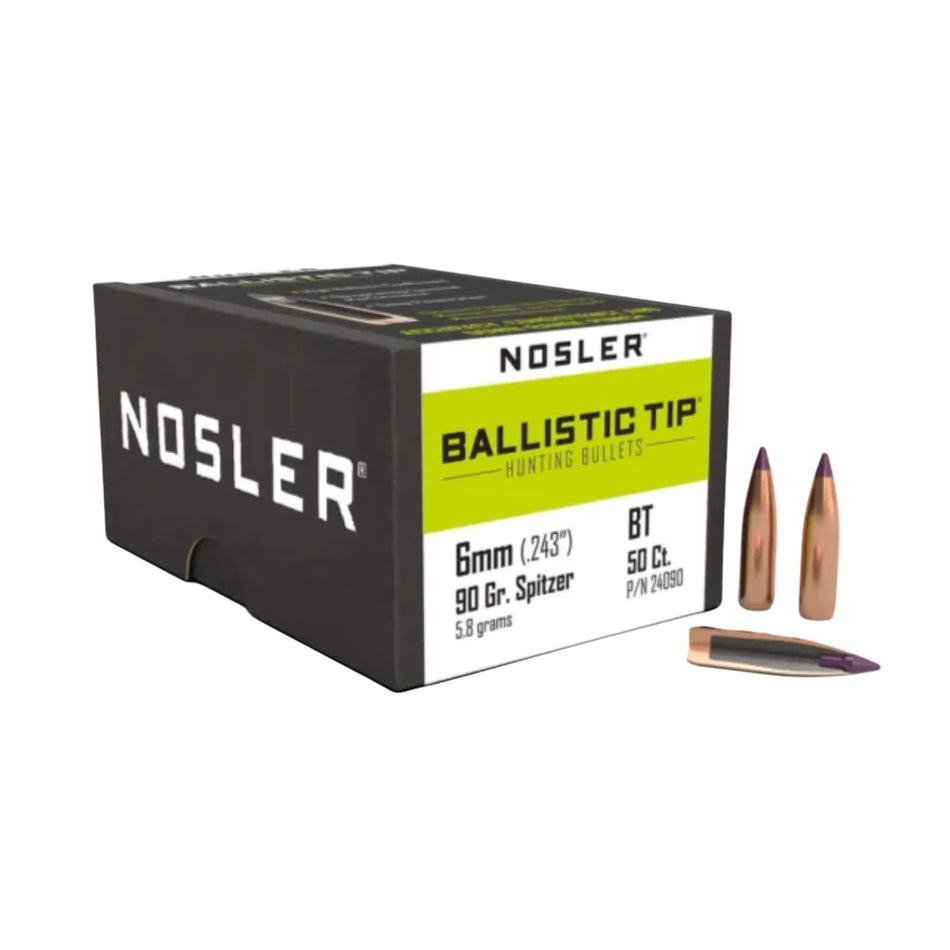 Nosler Ballistic Tip Hunting 6mm .243 90Gr Spitzer Purple Tip Projectiles