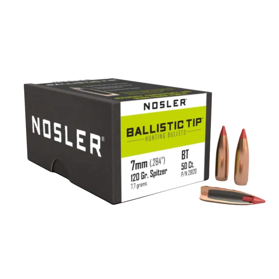 Nosler Ballistic Tip Hunting 7mm .284 120Gr Spitzer Red Tip Projectiles