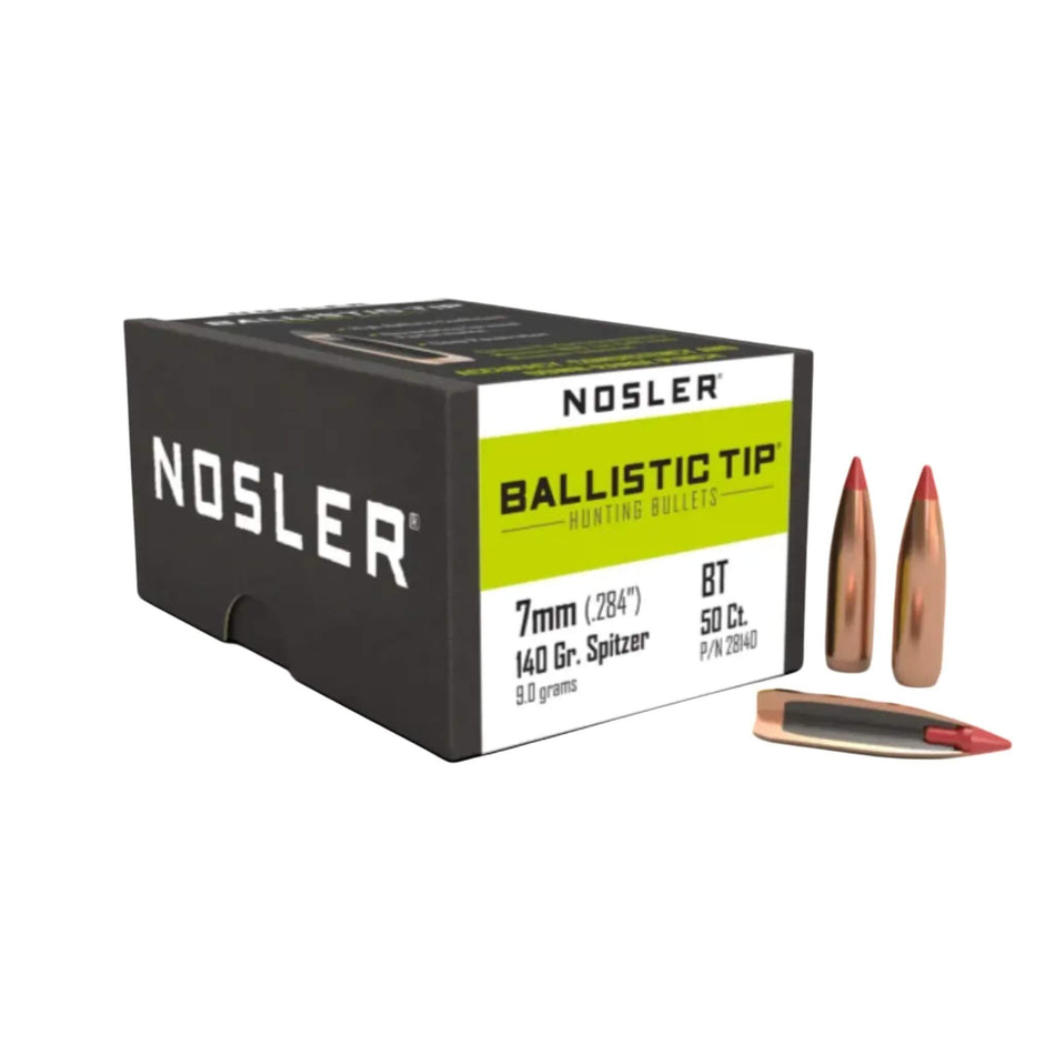 Nosler Ballistic Tip Hunting 7mm .284 140Gr Spitzer Red Tip Projectiles