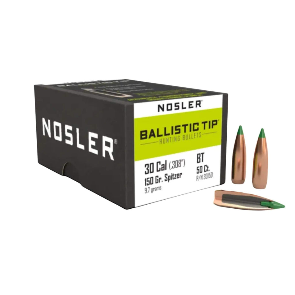Nosler Ballistic Tip Hunting 30Cal .308 150Gr Spitzer Green Tip Projectiles