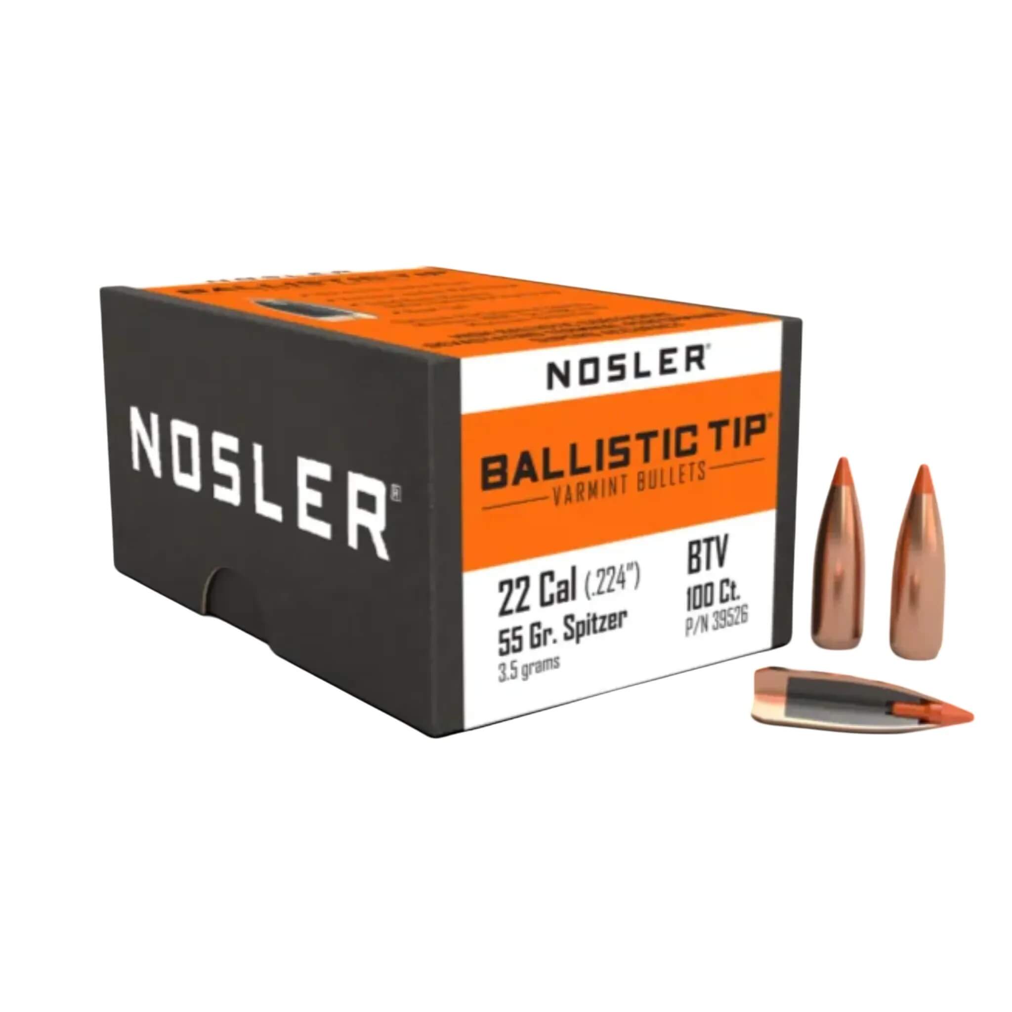 Nosler Ballistic Tip Varmint 22Cal .224 55Gr Spitzer Orange Tip