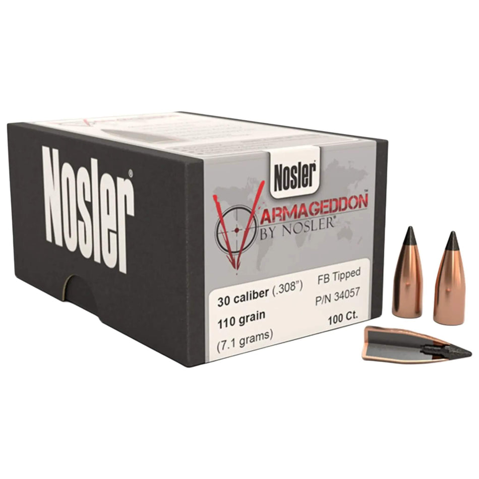 Nosler Varmageddon 30Cal .308 110Gr Flat Base Metallic Black Tip Projectiles