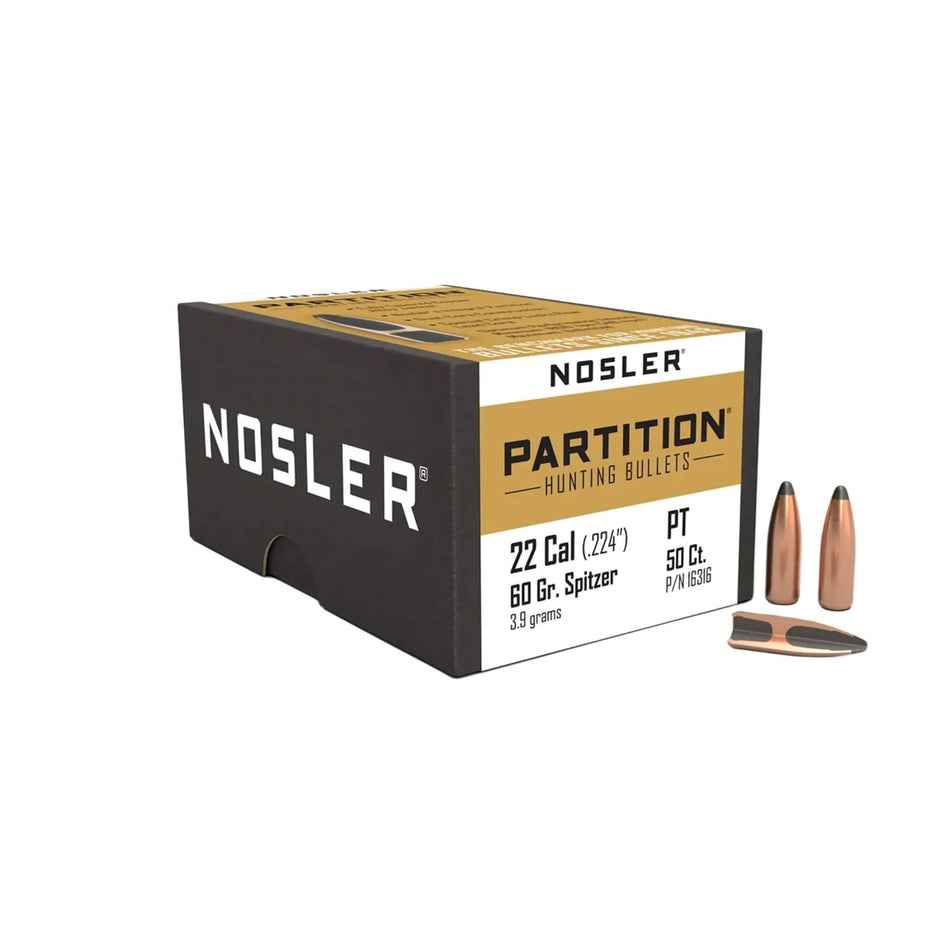 Nosler Partition 22Cal .224 60GR Projectiles