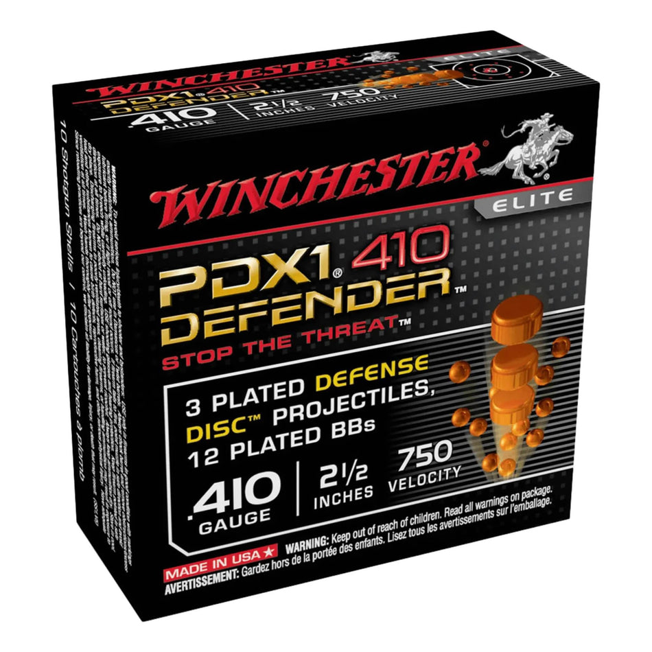 Winchester PDX1 Defender 410Ga 7Gram 12 Plated BBs/3 Plated Defense Discs Field Load 2-1/2in. 750fps Ammo
