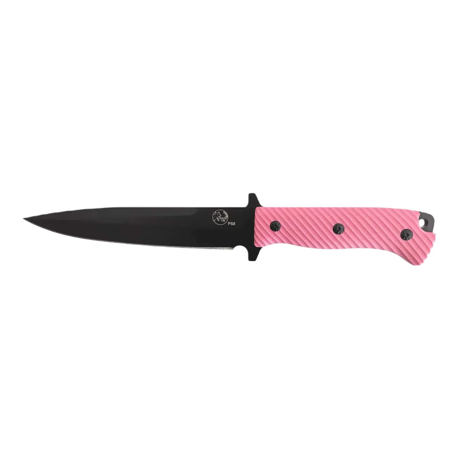 Tassie Tiger Knives Pig Sticker Black Blade Pink G10 No Slip Handle With Leather Sheath