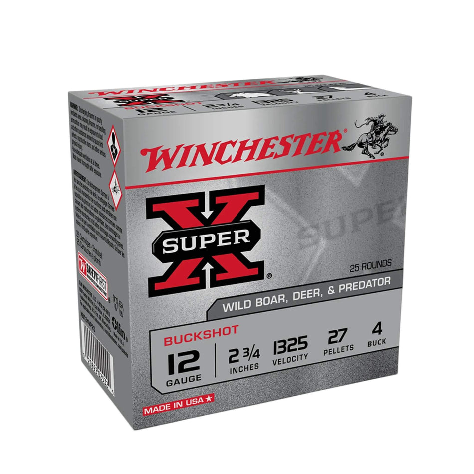 Winchester Buckshot 12Ga 27 Pellet 4 Buck Field Load 2-3/4in. 1250fps Ammo