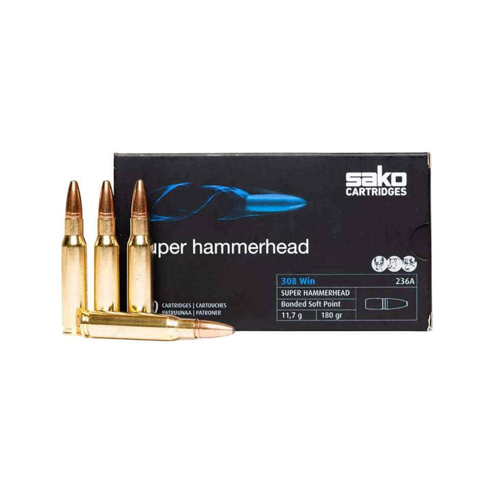 Sako Super Hammerhead 308Win 180gr Bonded Soft Point Boat Tail 2493fps Ammo